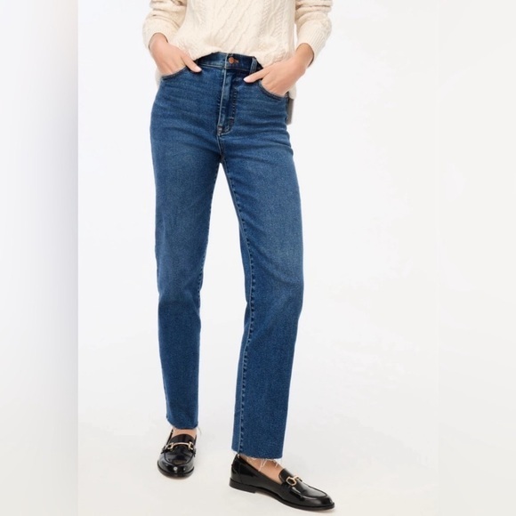 J. Crew 26 Stovepipe Signature Stretch Jeans Raw‎ Hem High Rise Straight - Picture 1 of 14